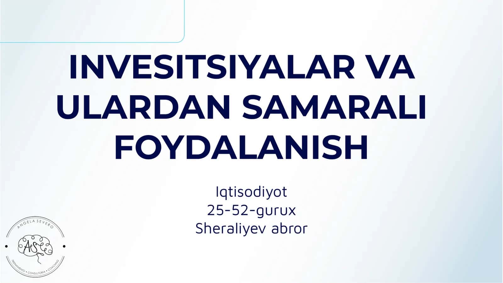 Investitsiyalar va Ulardan Samarali Foydalanish 1