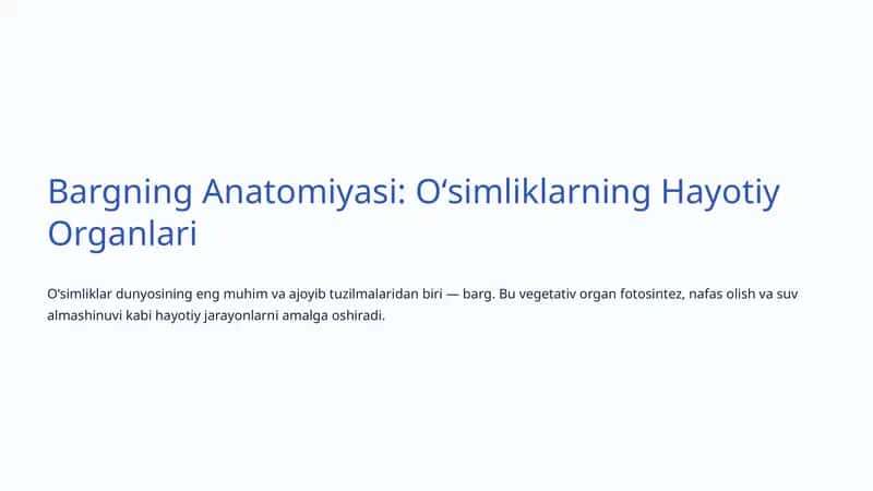 Bargning Anatomiyasi: Oʻsimliklarning Hayotiy Organlari 1