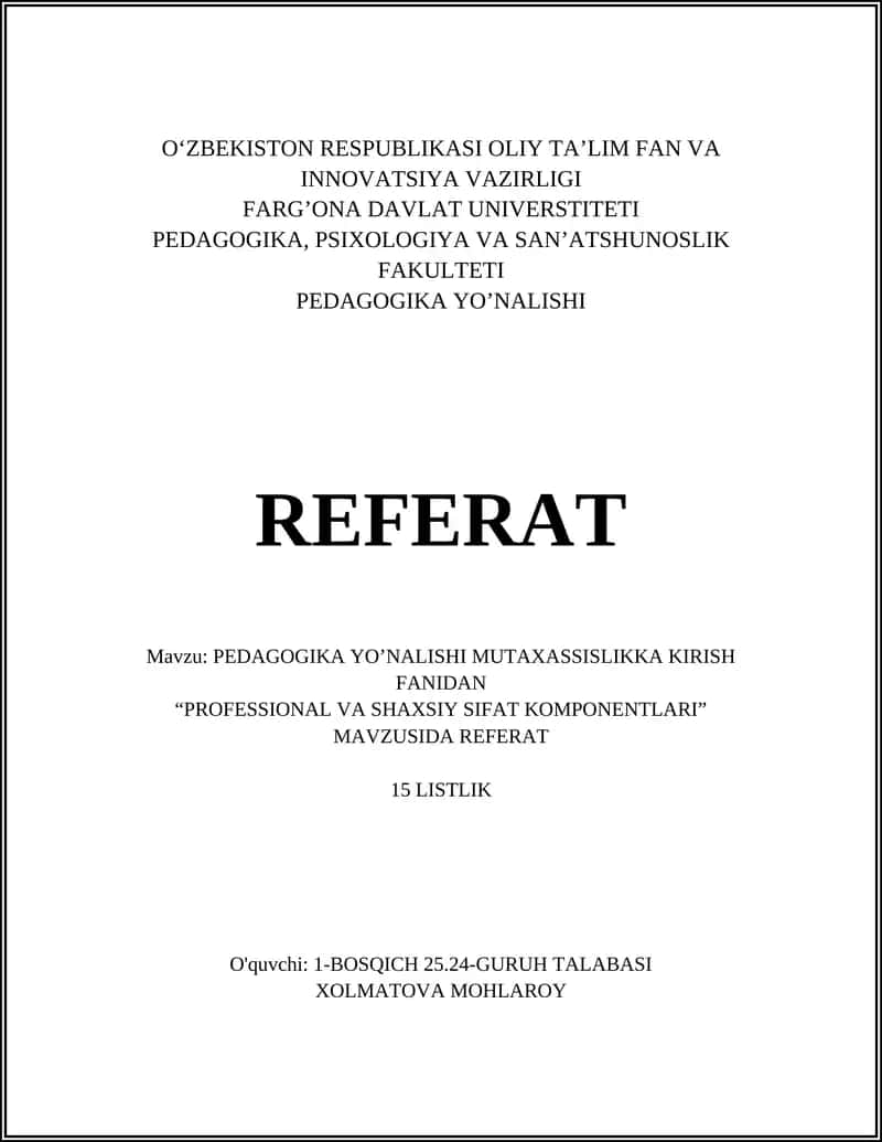 "PEDAGOGIKA YO’NALISHI MUTAXASSISLIKKA KIRISH FANIDAN" 1