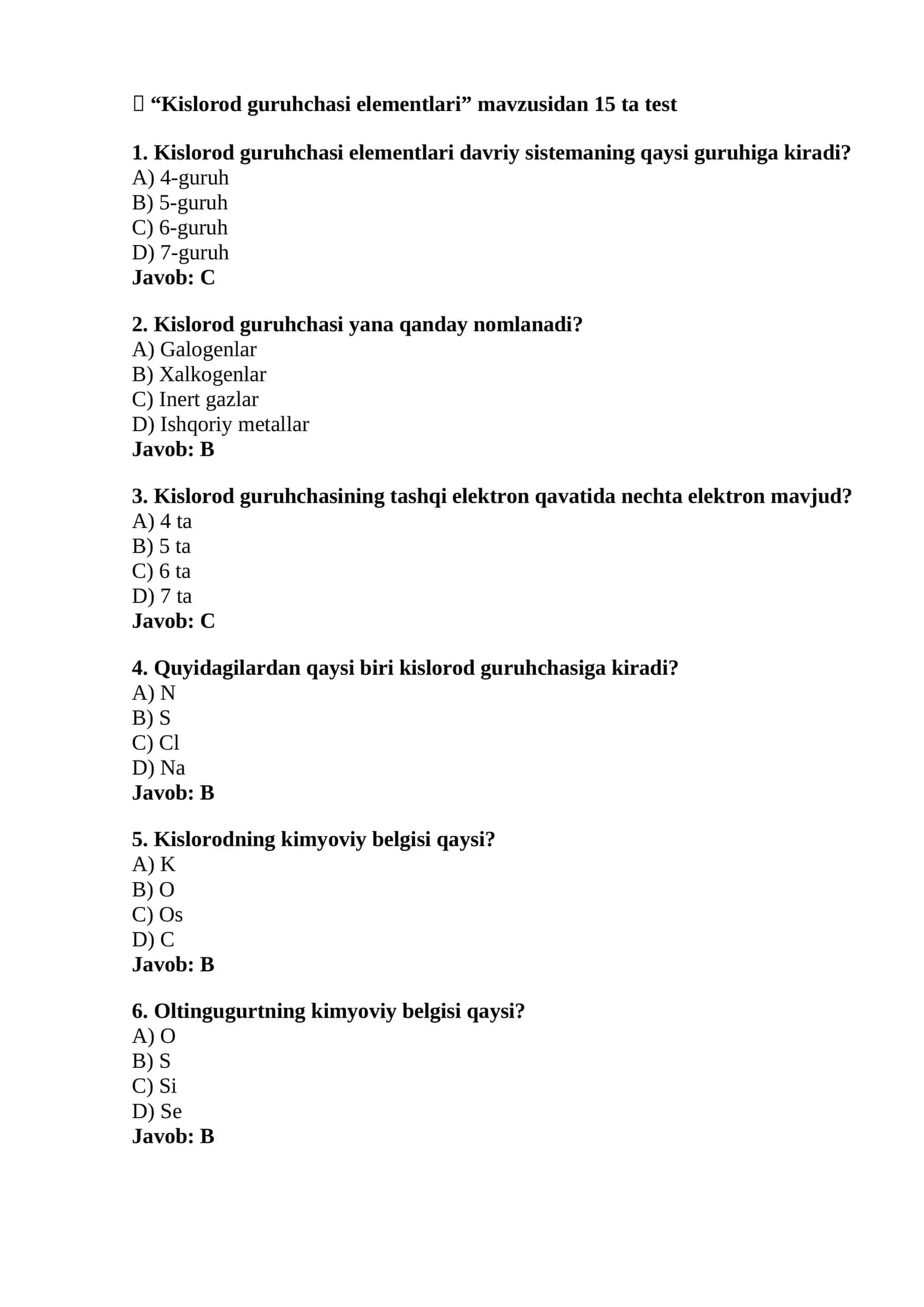 Kislorod guruhchasi elementlari 1