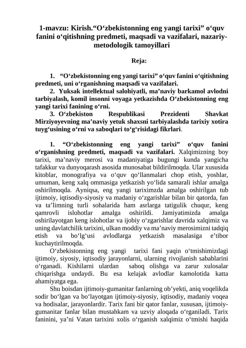 O‘zbekistonning eng yangi tarixi 1