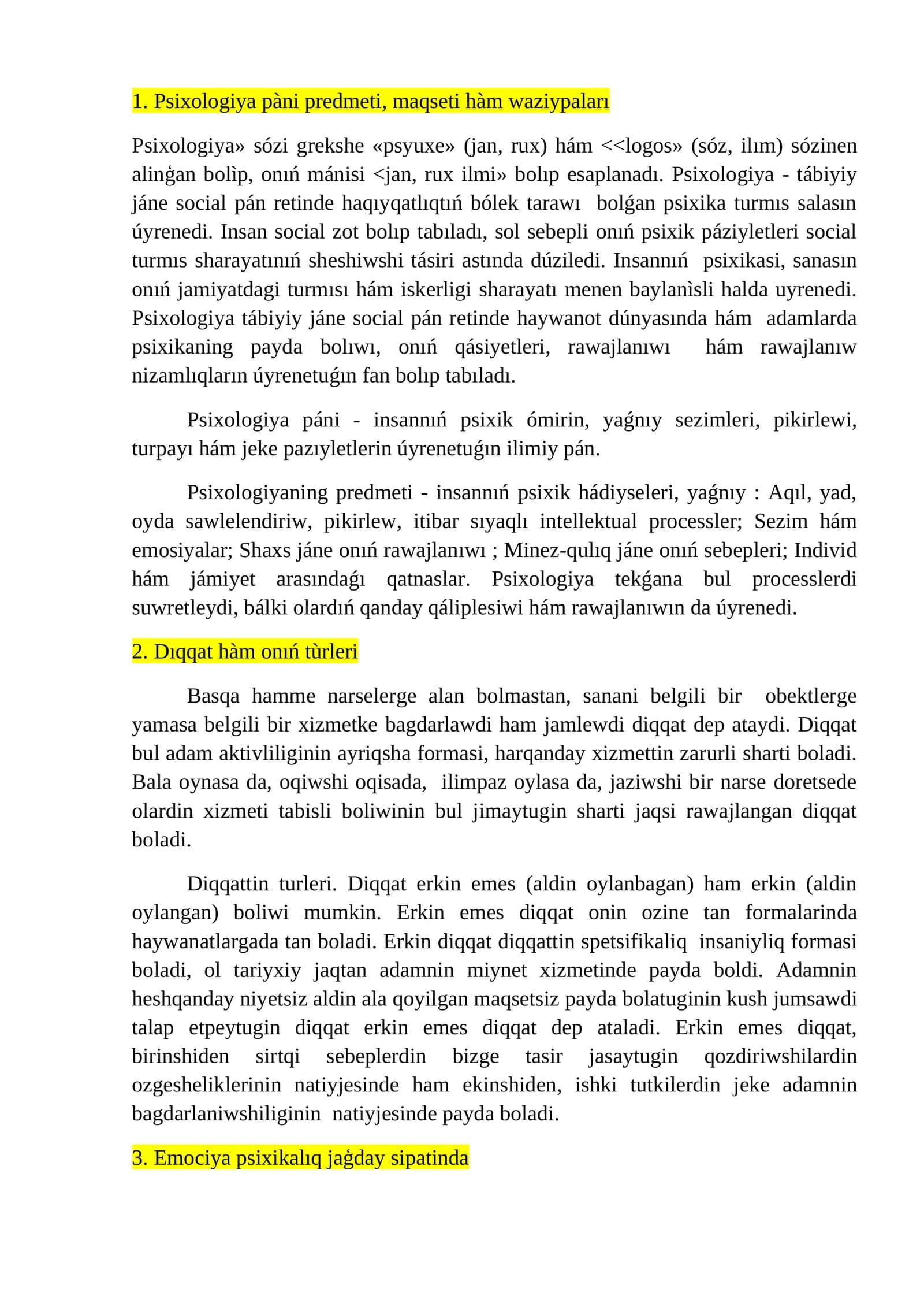 Psixologiya pàni predmeti, maqseti hàm waziypaları 1