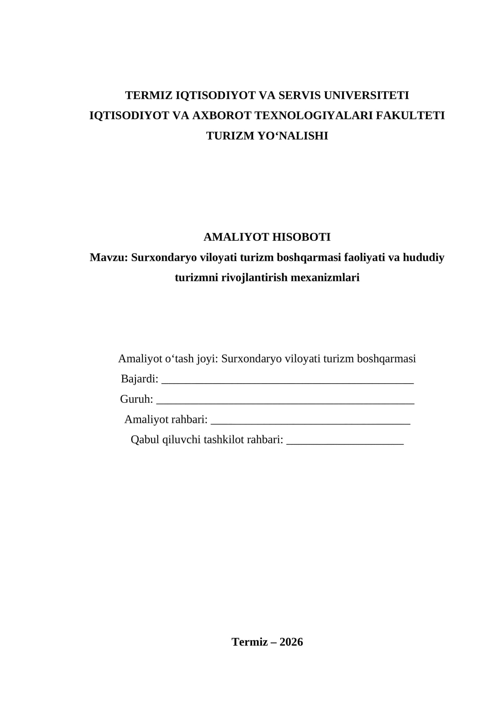 Surxondaryo viloyati turizm boshqarmasi faoliyati va hududiy turizmni rivojlantirish mexanizmlari 1