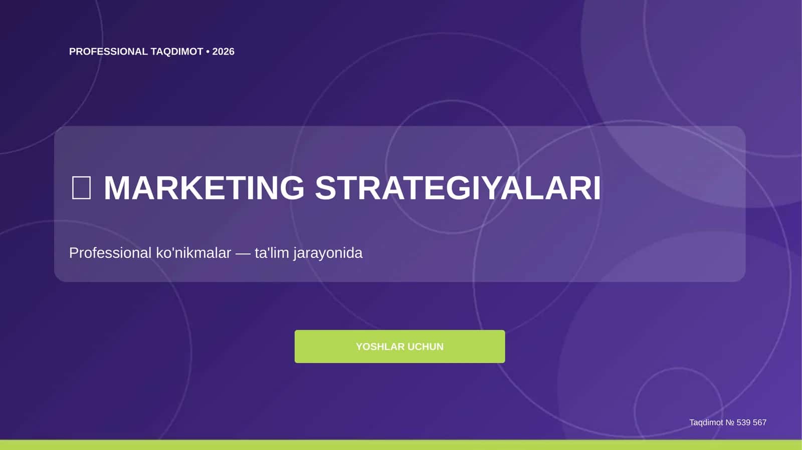Marketing strategiyalari: professional ko'nikmalar (ta'lim jarayonida) [yoshlar uchun] 1