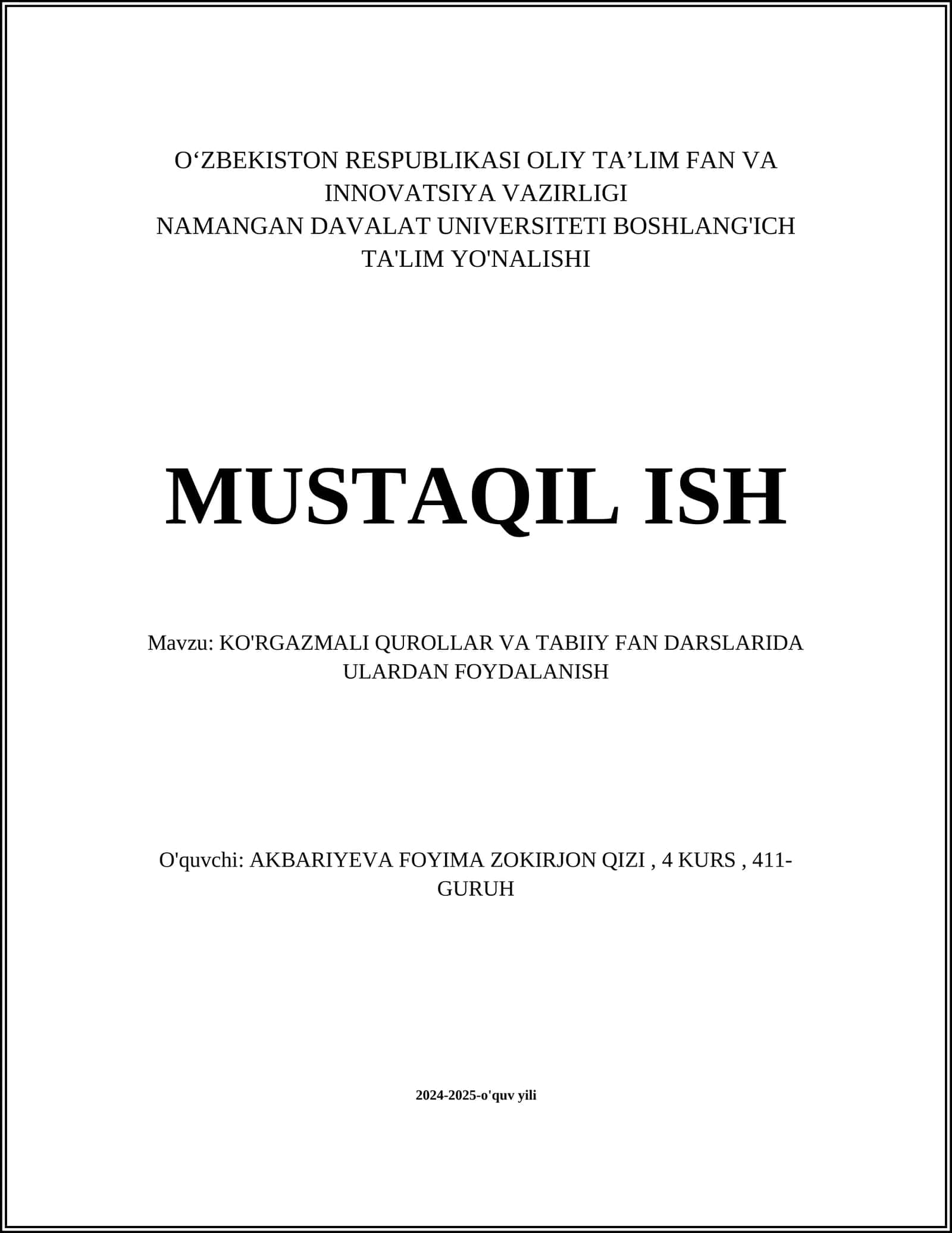 KO'RGAZMALI QUROLLAR VA TABIIY FAN DARSLARIDA ULARDAN FOYDALANISH 1