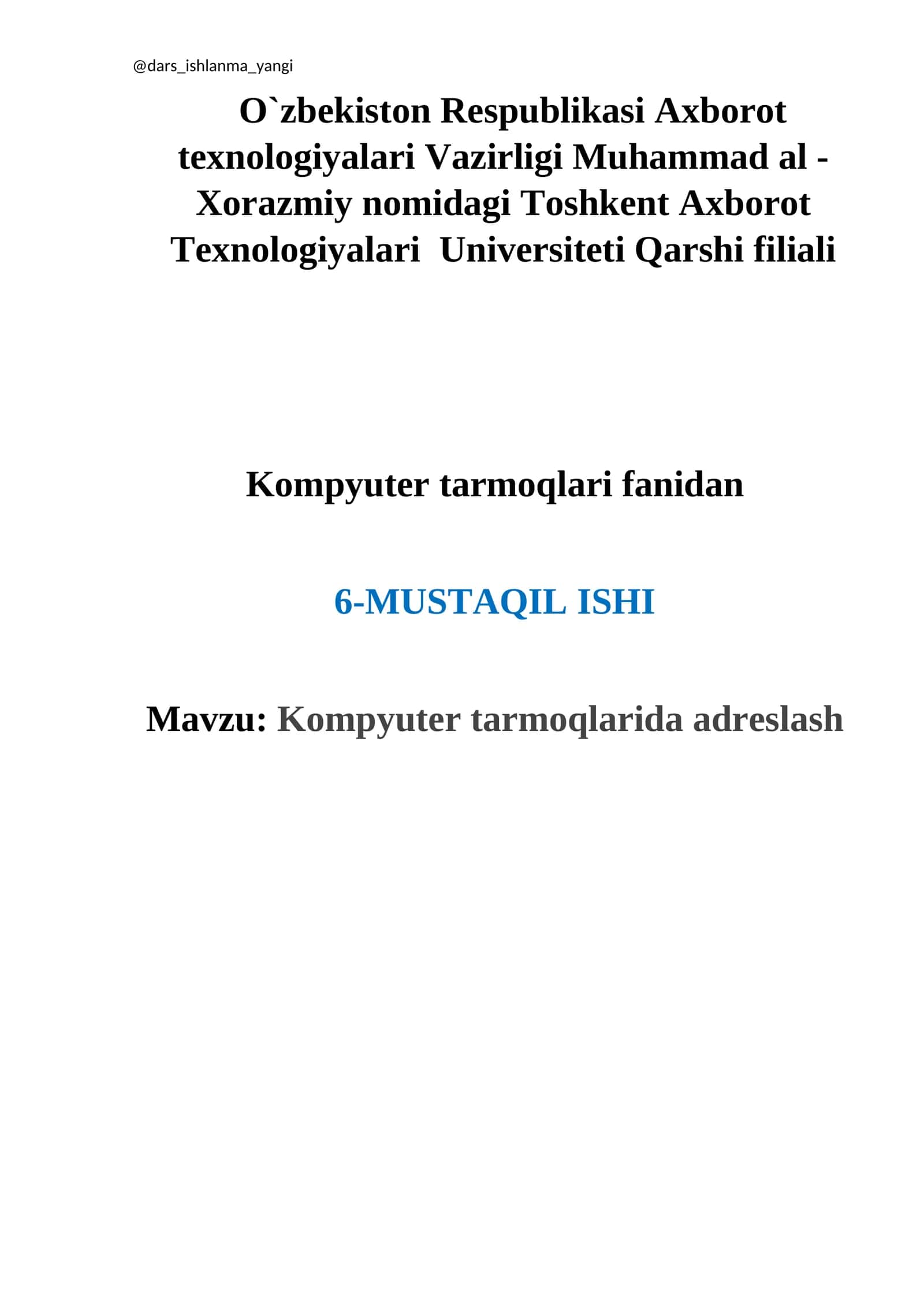 Kompyuter tarmoqlarida adreslash 1