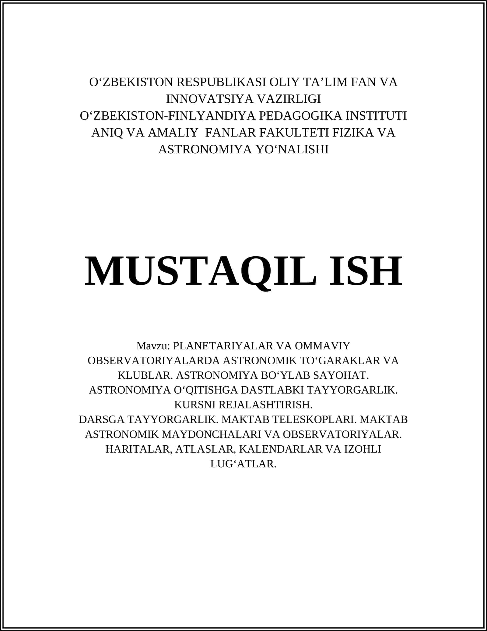 ASTRONOMIYA O‘QITISHGA DASTLABKI TAYYORGARLIK 1