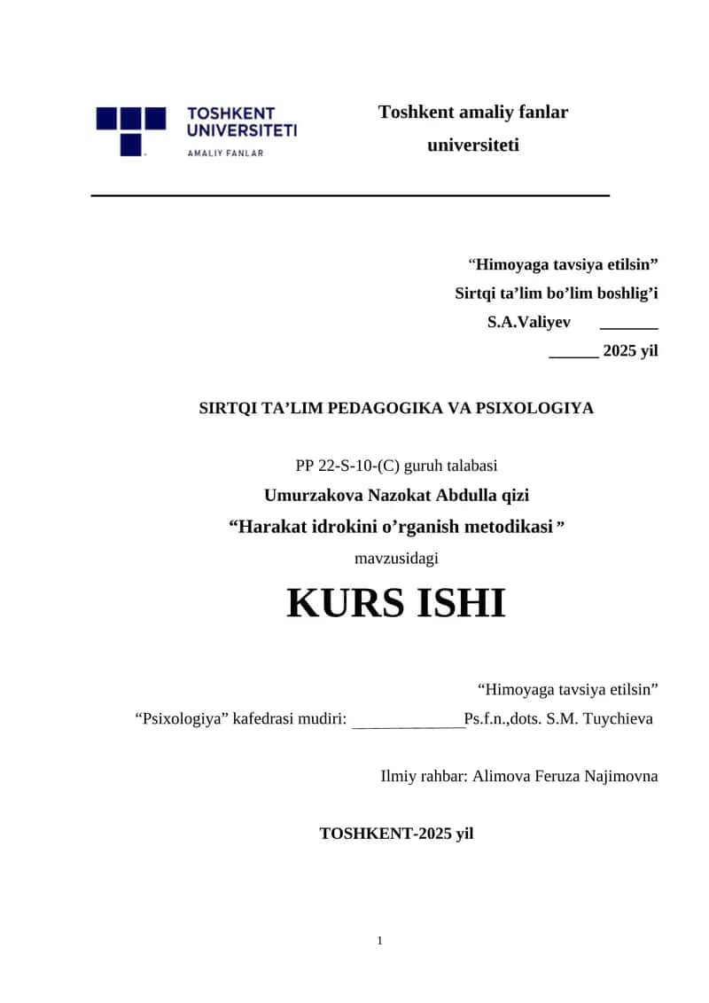Harakat idrokini o’rganish metodikasi 1