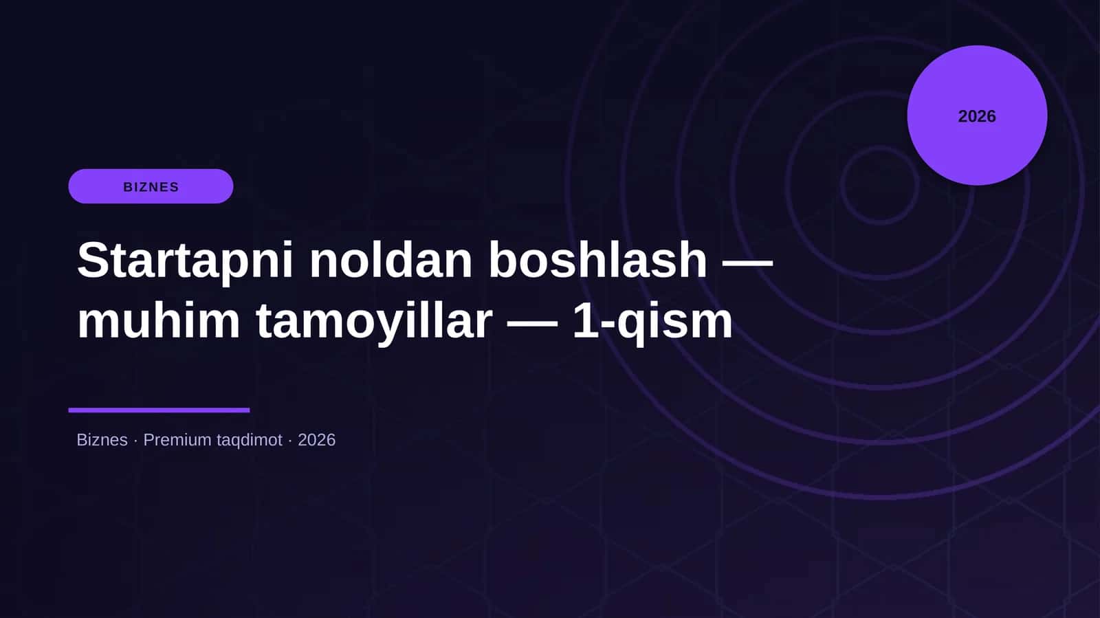 Startapni noldan boshlash — muhim tamoyillar — 1-qis 1