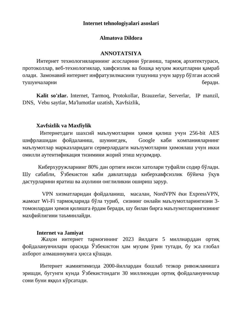 Internet tehnologiyalari asoslari 1