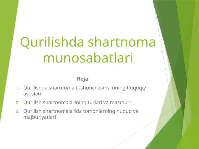 Qurilishda shartnoma munosabatlari 1