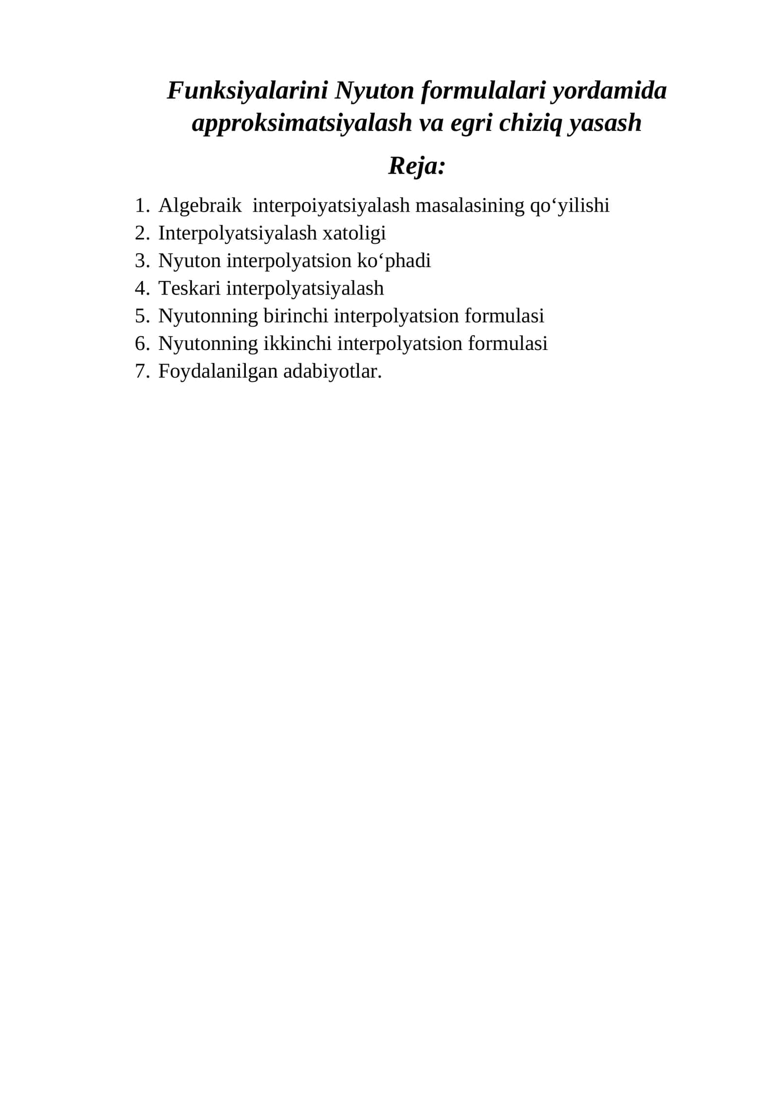 Nyuton interpolyatsiya masalalari 1