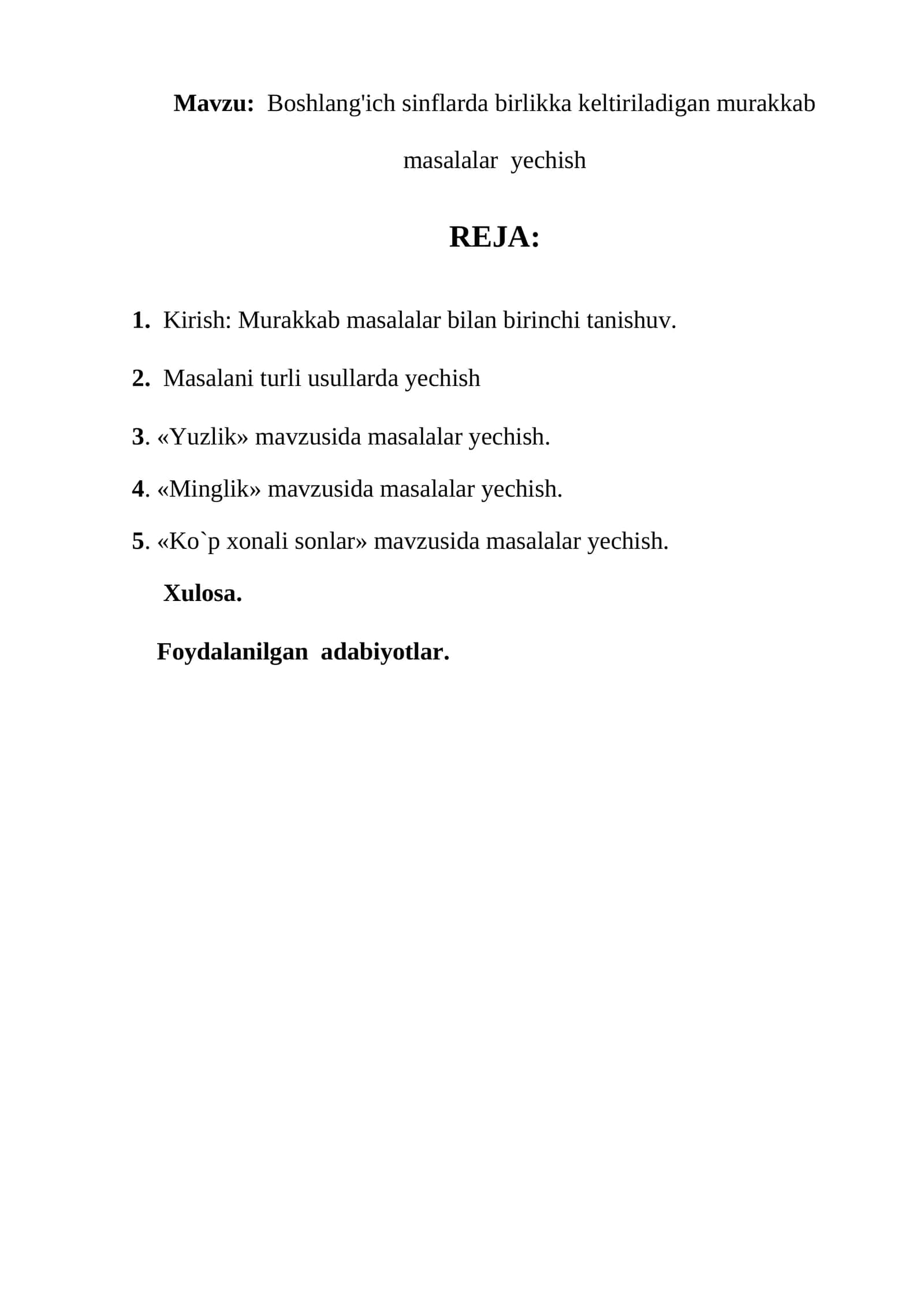 Boshlang'ich sinflarda birlikka keltiriladigan murakkab masalalar yechish 1