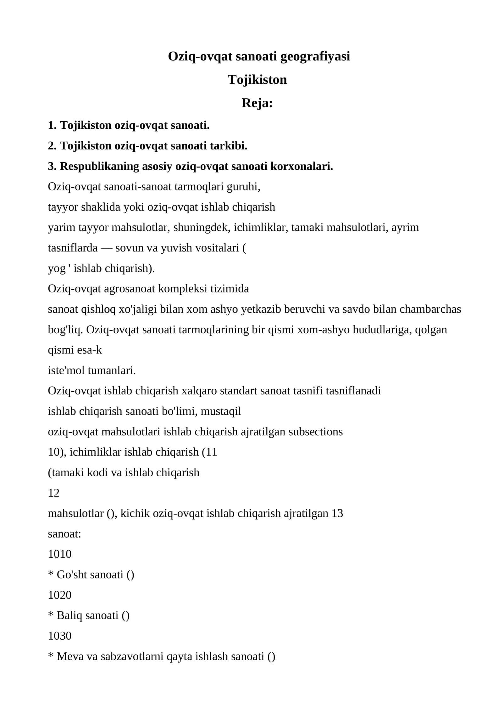 Oziq-ovqat sanoati geografiyasi 1