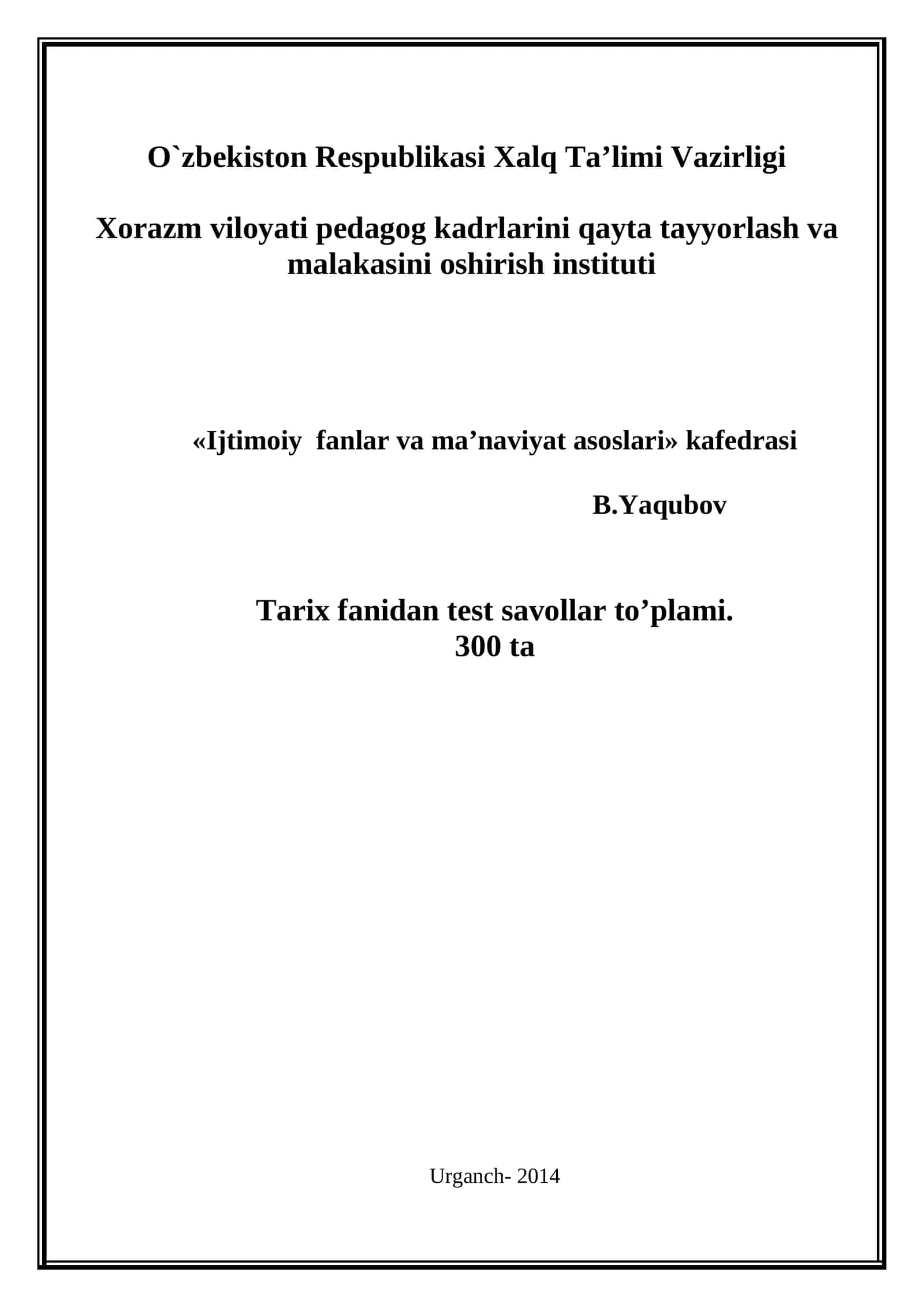 Tarix fanidan test savollar to'plami 1