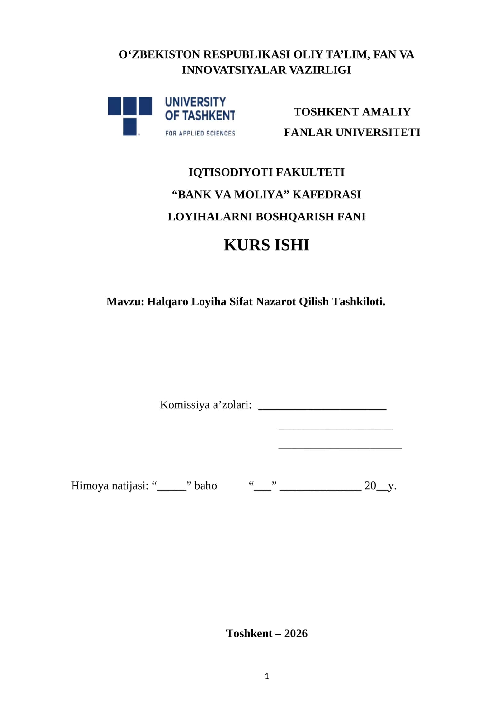 Halqaro Loyiha Sifat Nazarot Qilish Tashkiloti 1