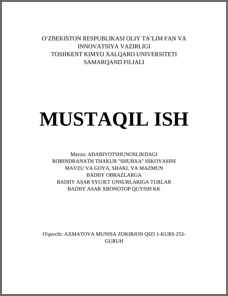 "Shubxa" hikoyasini mavzu va goya tahlili 1