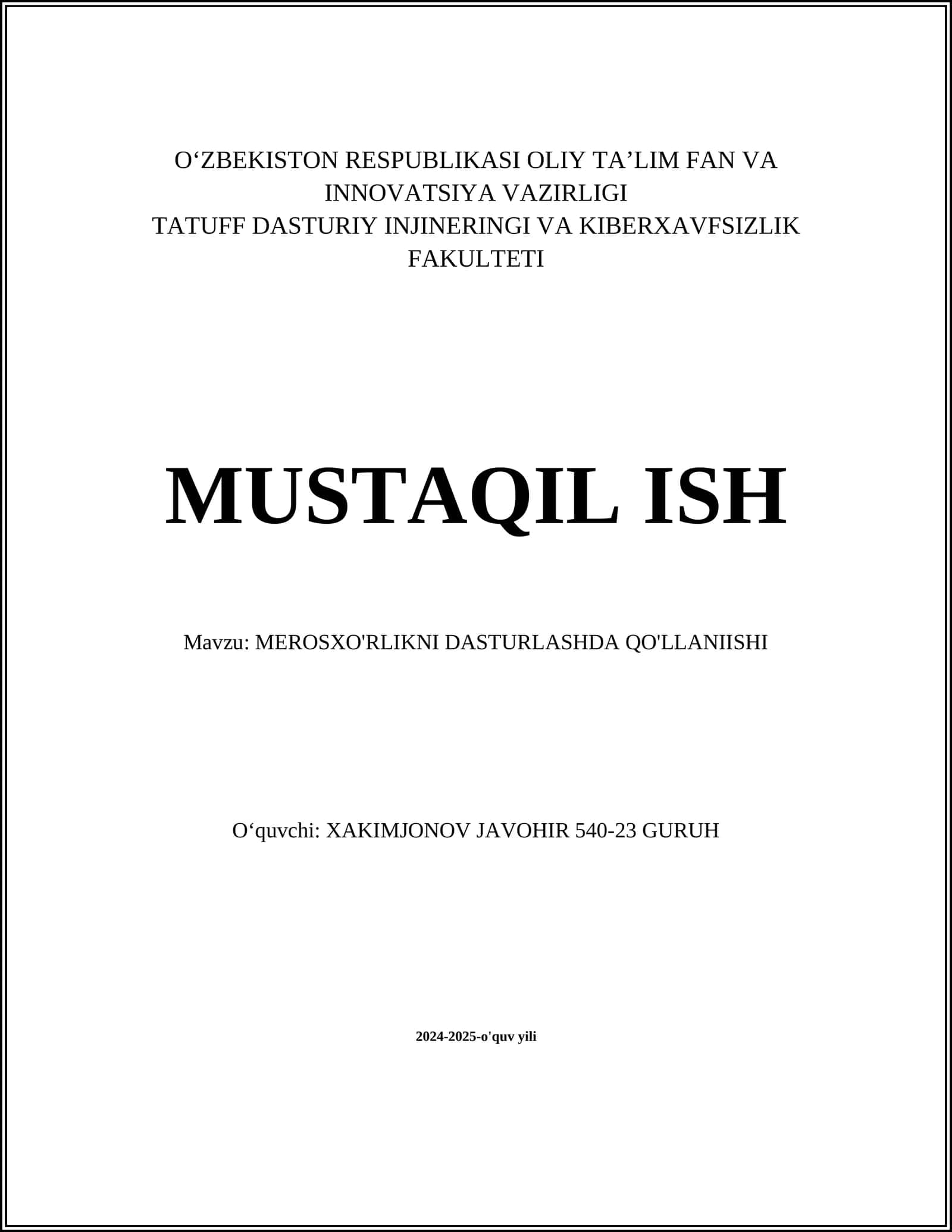 MEROSXO'RLIKNI DASTURLASHDA QO'LLANIISHI 1