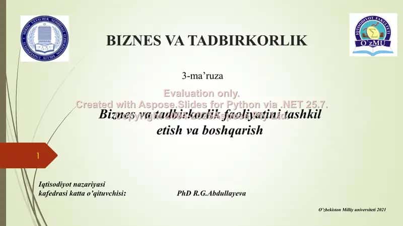 Biznes va tadbirkorlik 3-ma’ruza 1