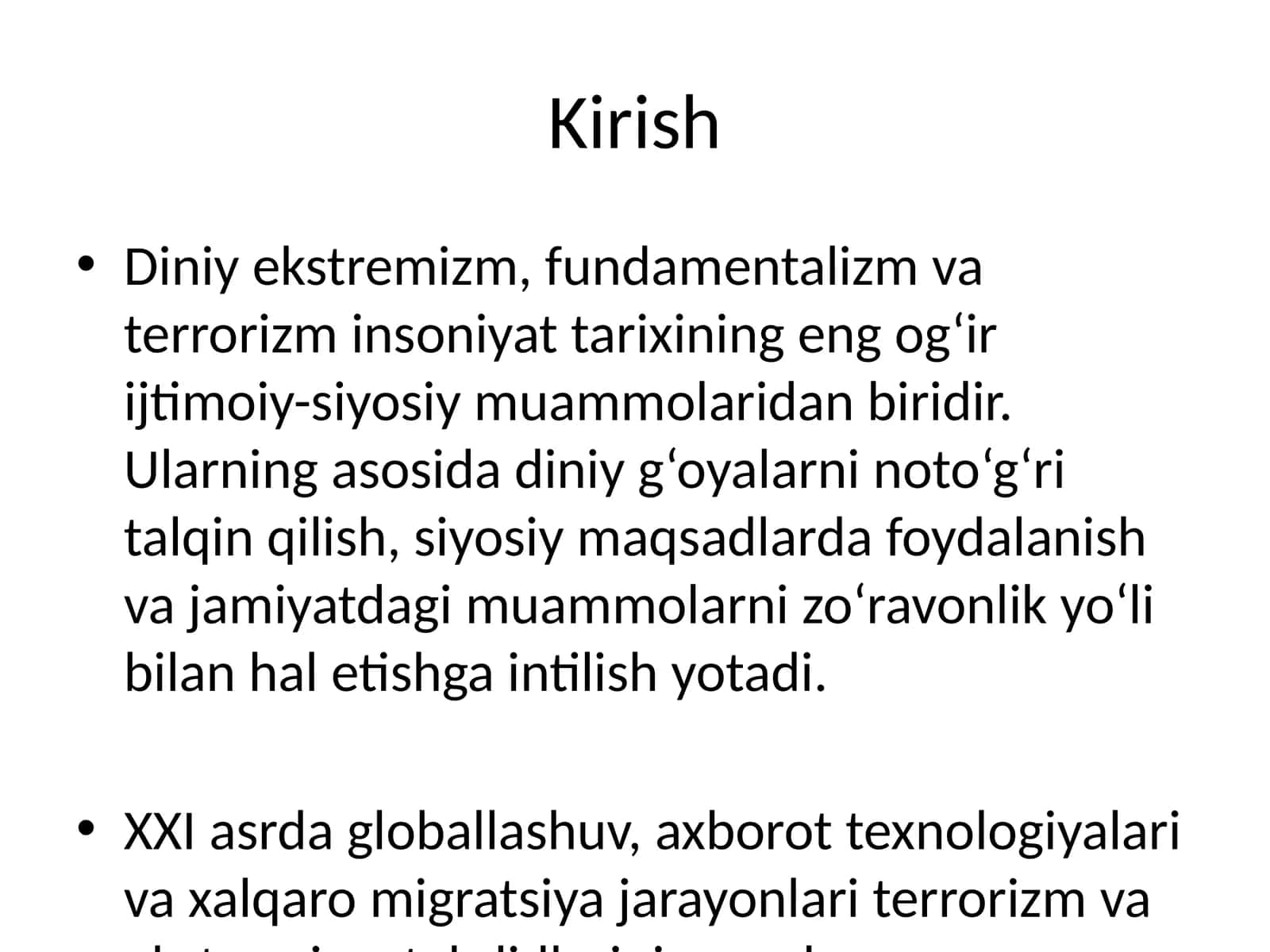 Diniy ekstremizm, fundamentalizm va terrorizm 1