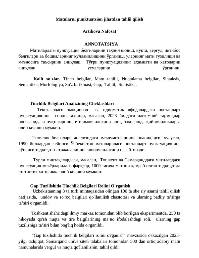 Matnlarni punktuatsion jihatdan tahlil qilish 1