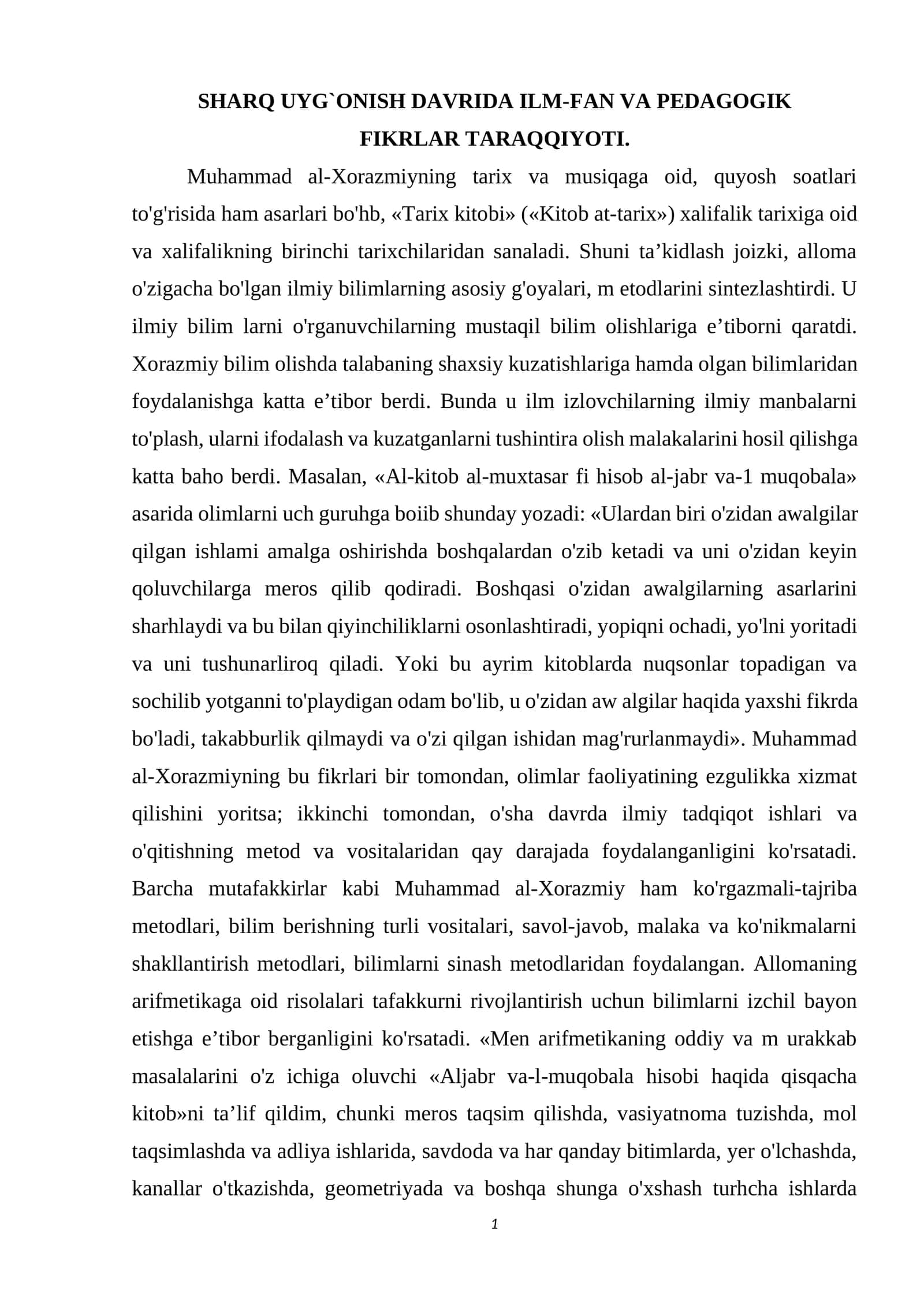 Sharq Uyg`onish Davrida Ilm-Fan va Pedagogik Fikrlar Taraqqiyoti 1
