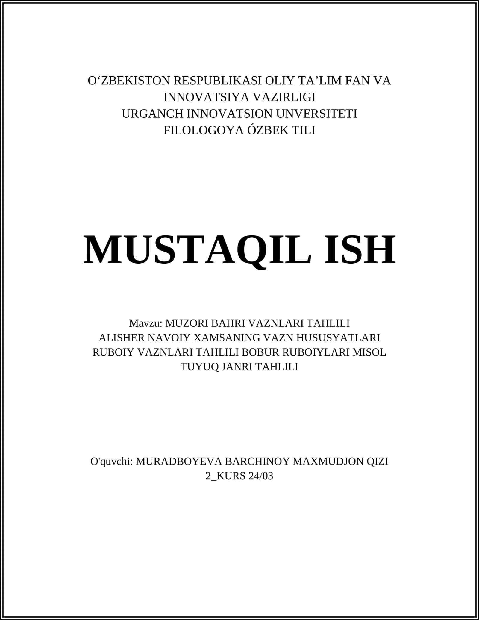 MUZORI BAHRI VAZNLARI TAHLILI 1
