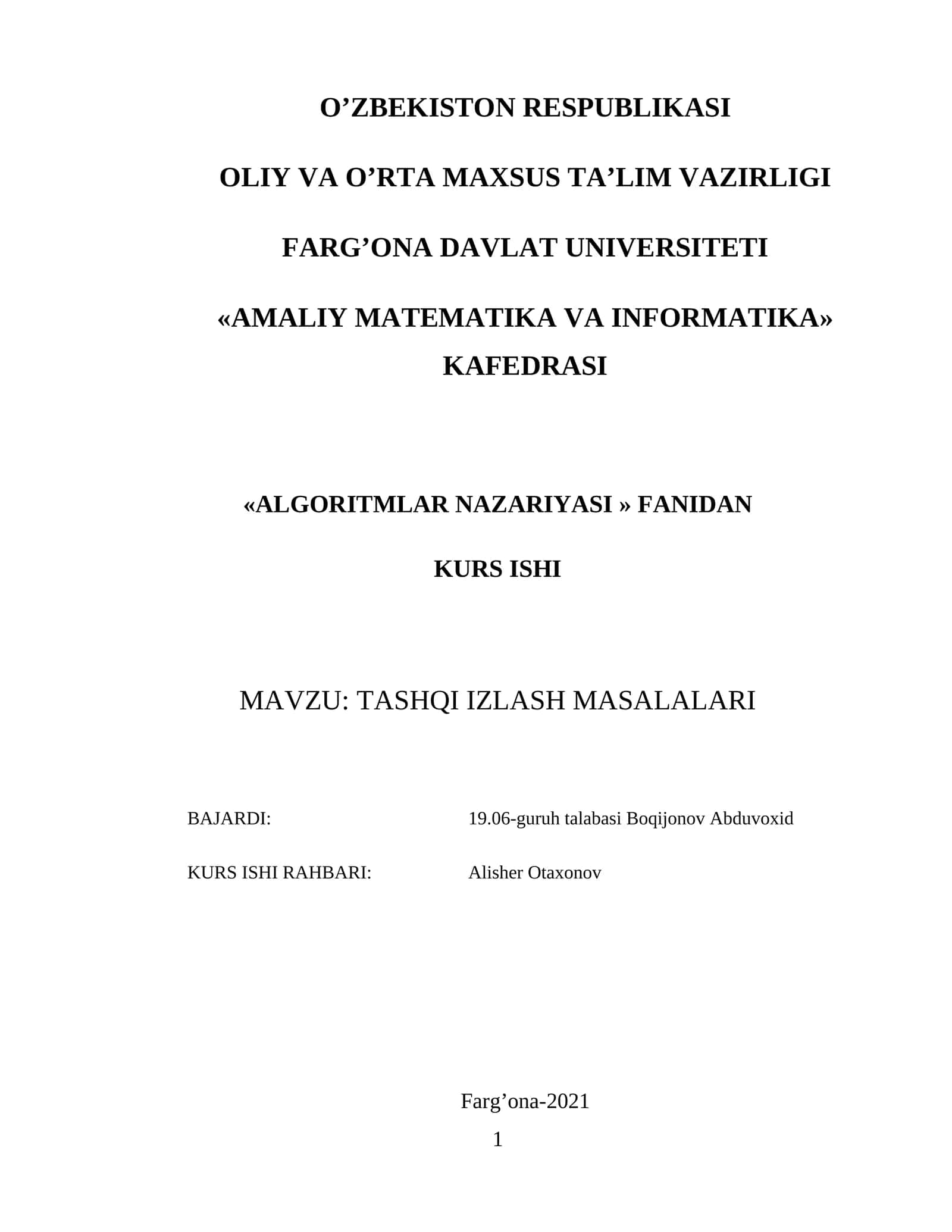 [TASHQI IZLASH MASALALARI] 1