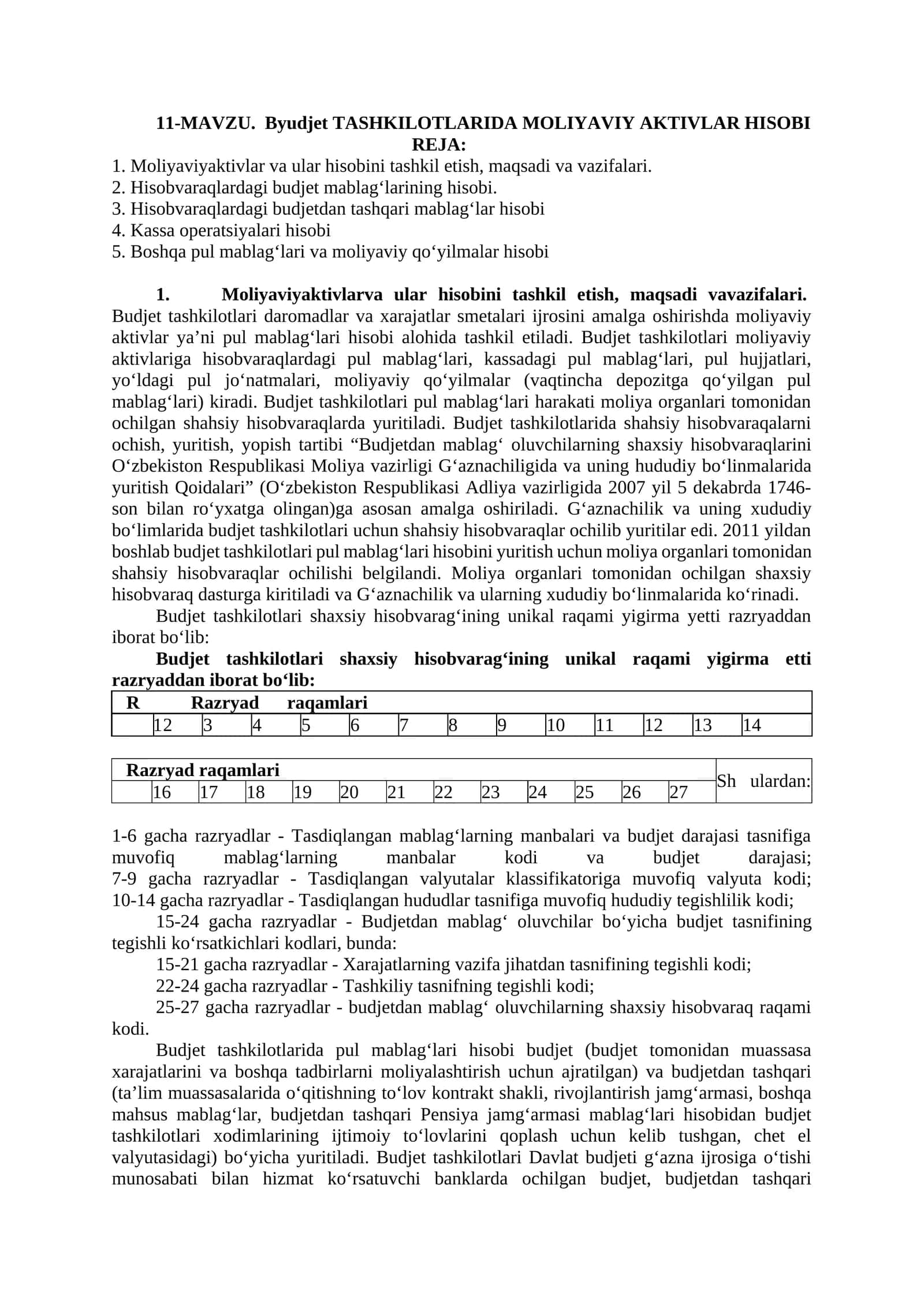 Byudjet TASHKILOTLARIDA MOLIYAVIY AKTIVLAR HISOBI 1