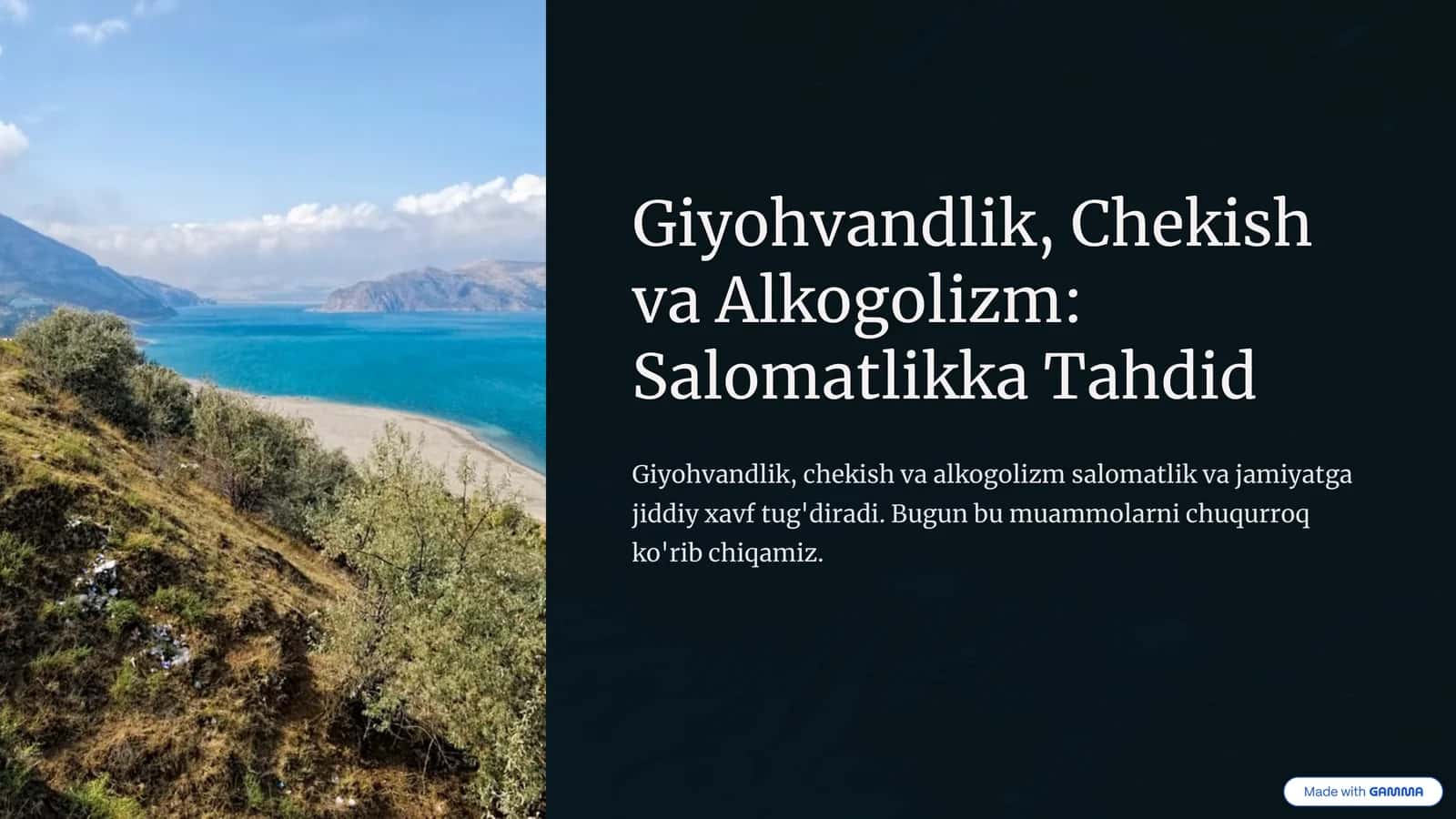 Giyohvandlik, Chekish va Alkogolizm Salomatlikka Tahdid 1