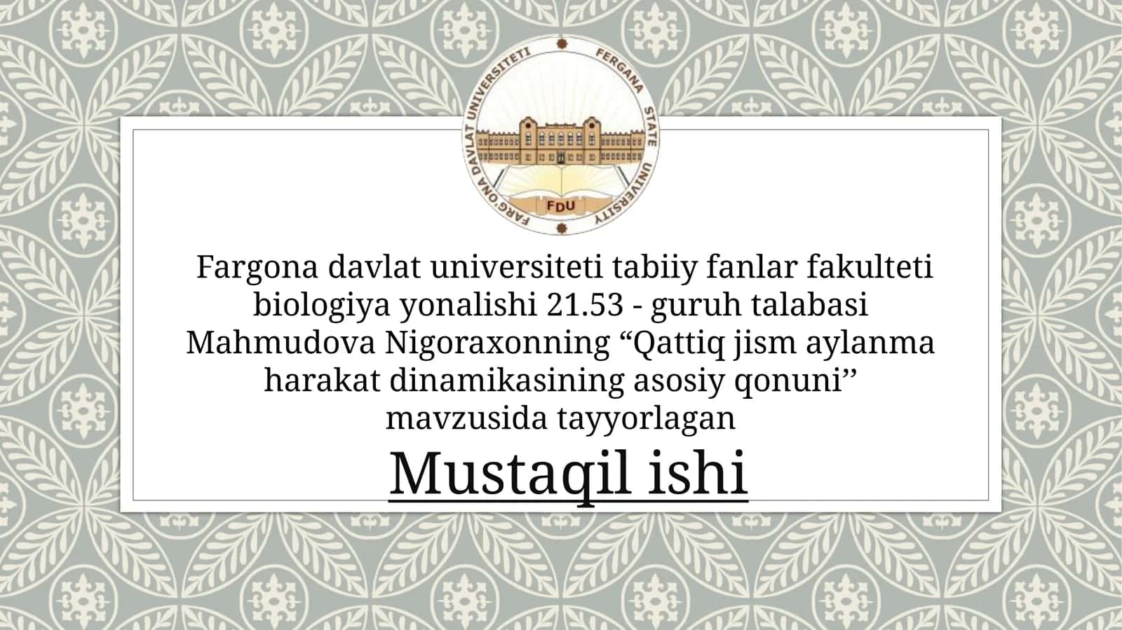 Qattiq jism aylana harakat dinamikasining asosiy qonuni 1
