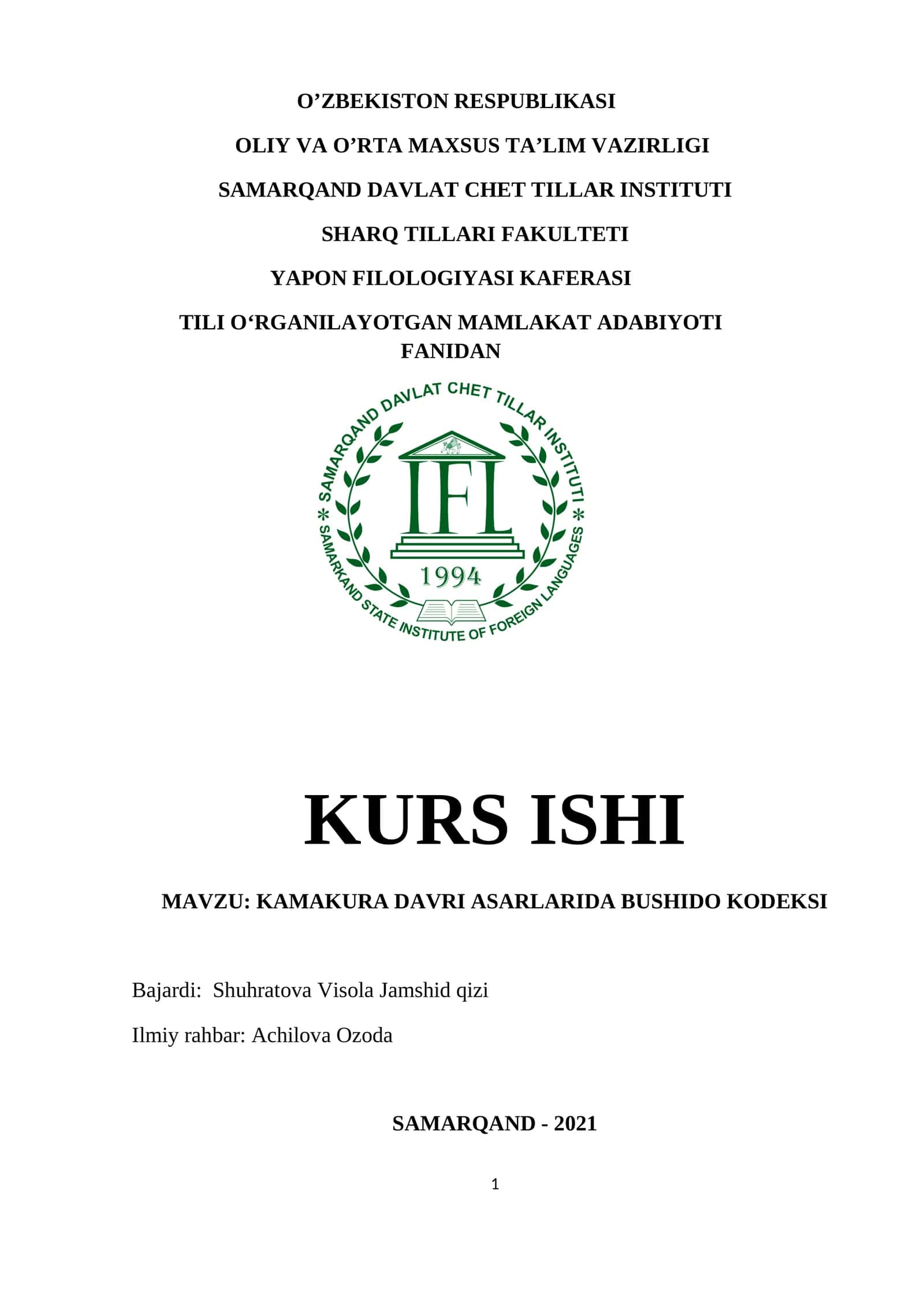 KAMAKURA DAVRI ASARLARIDA BUSHIDO KODEKSI 1