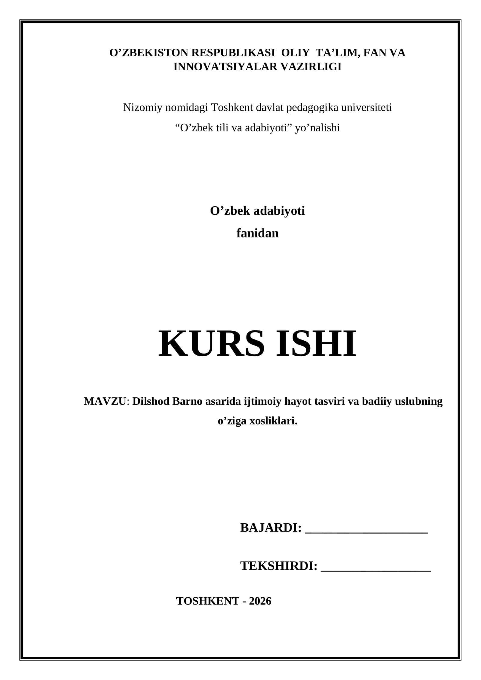 Dilshod Barno asarida ijtimoiy hayot tasviri va badiiy uslubning o’ziga xosliklari 1