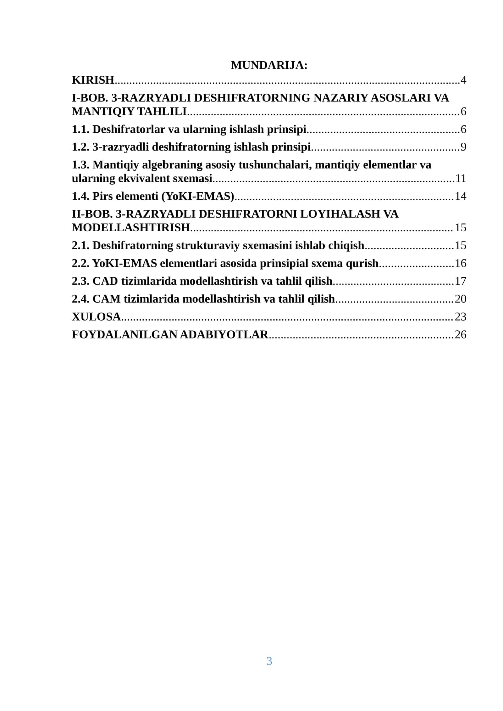 Universal YoKI-EMAS (NOR) mantiqiy elementlari asosida 3-razryadli deshifratorni loyihalash va CADCAM tizimlarida modellashtirish 1
