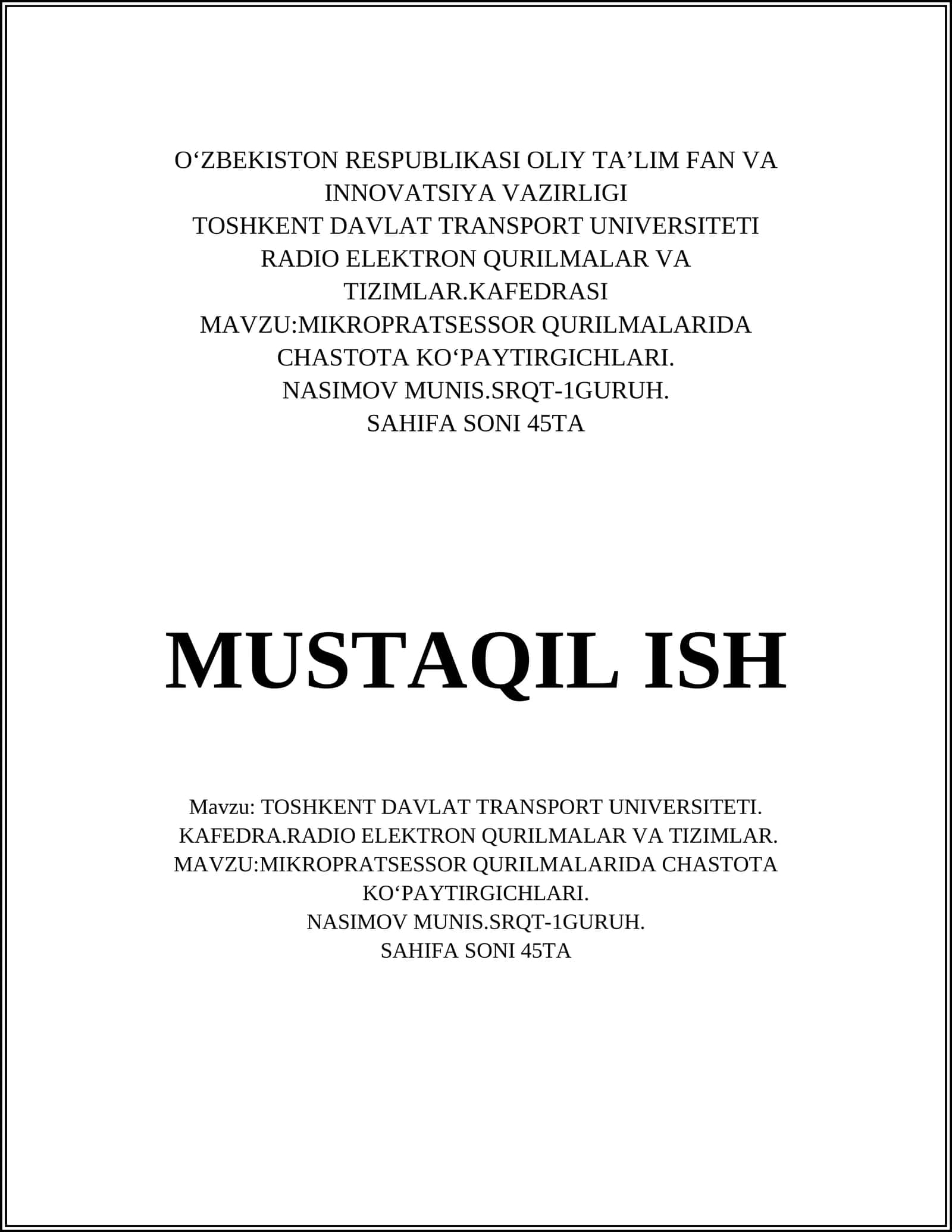 MIKROPRATSESSOR QURILMALARIDA CHASTOTA KO‘PAYTIRGICHLARI 1