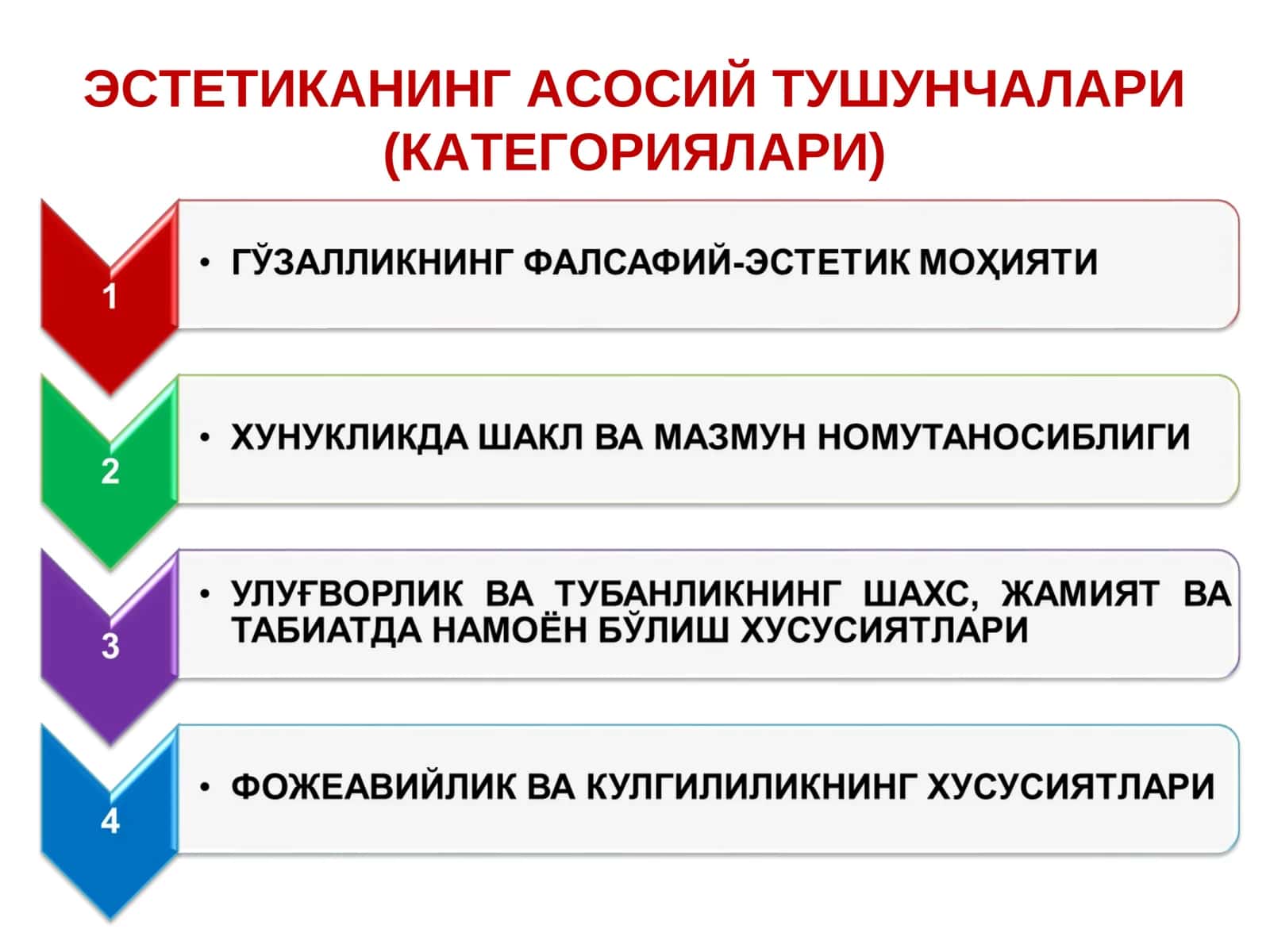 ЭСТЕТИКАНИНГ АСОСИЙ ТУШУНЧАЛАРИ(КАТЕГОРИЯЛАРИ) 1