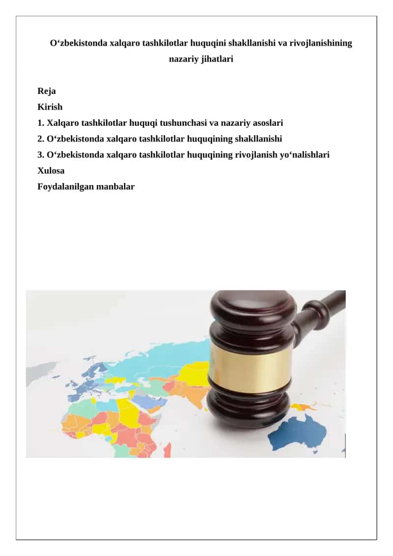 Xalqaro tashkilotlar huquqining shakllanishi va rivojlanishi 1