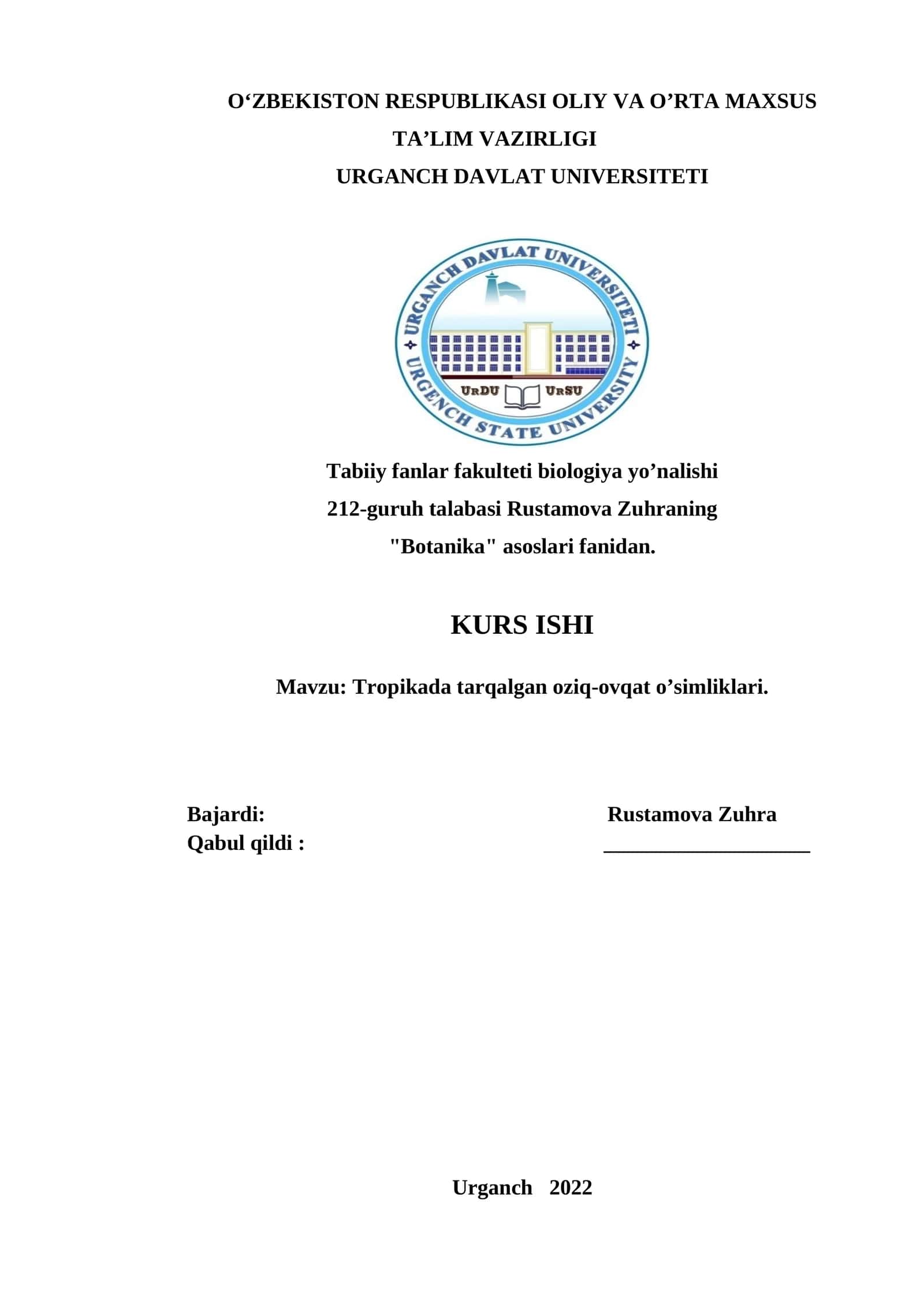 Botanika asoslari fanidan kurs ishi 1