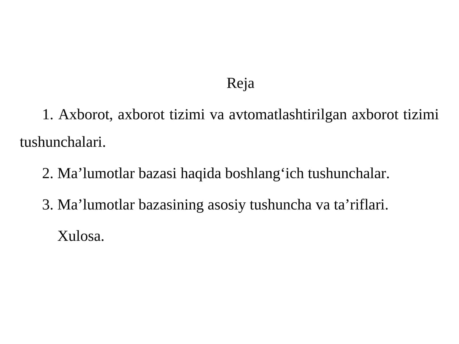 Ma’lumotlar bazasining maqsadi, vazifalari va asosiy talablar. 1