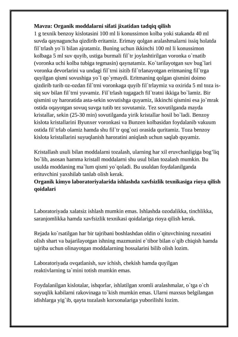 Organik moddalarni sifati jixatidan tadqiq qilish 1