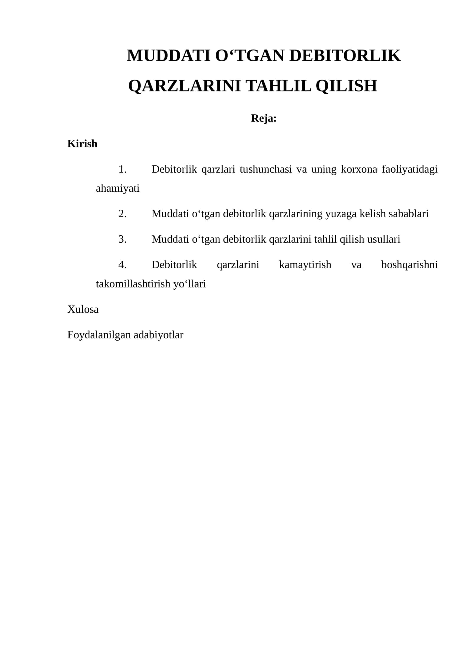 MUDDATI O‘TGAN DEBITORLIK QARZLARINI TAHLIL QILISH 1