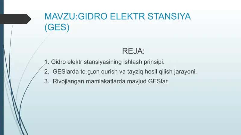 GIDRO ELEKTR STANSIYA (GES) 1