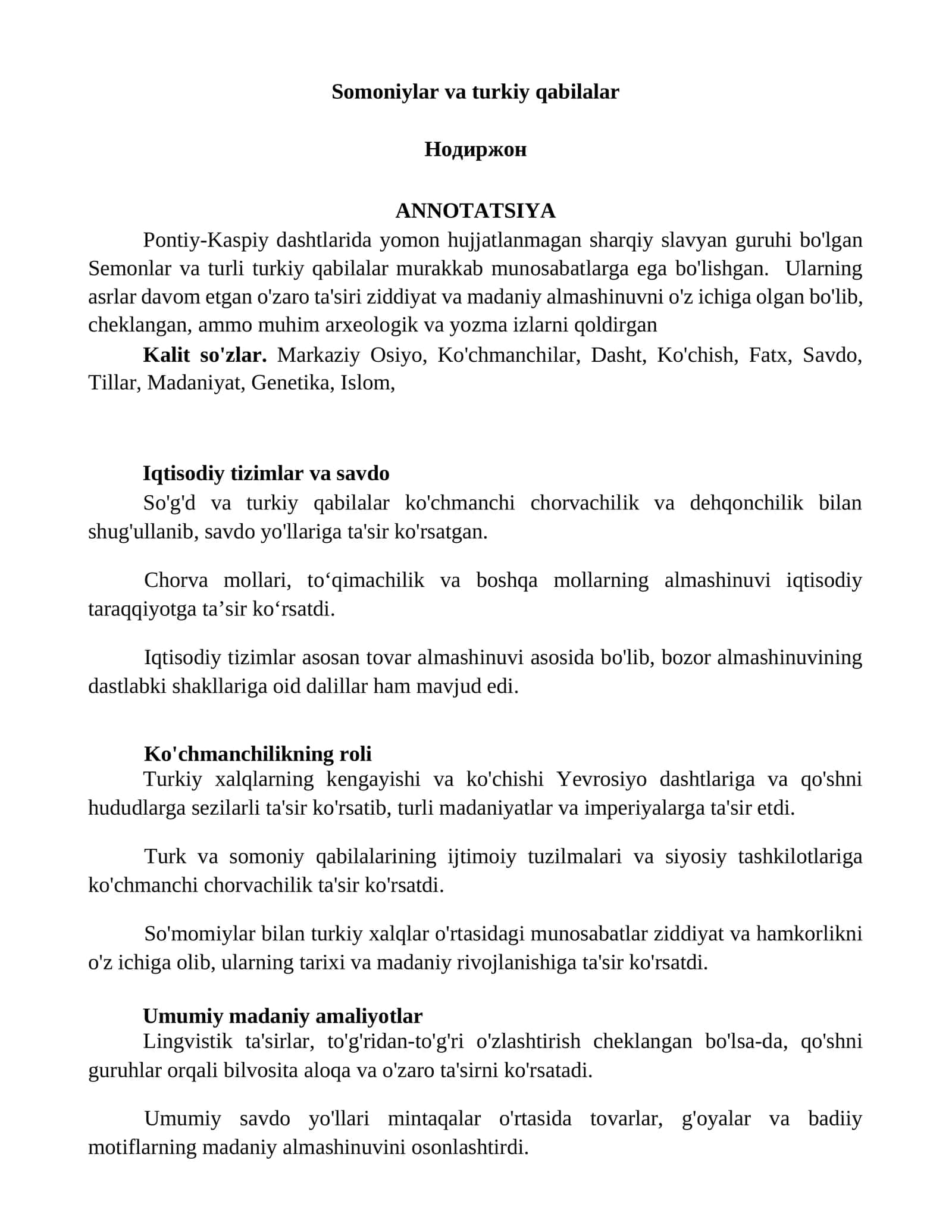 Somoniylar va turkiy qabilalar 1