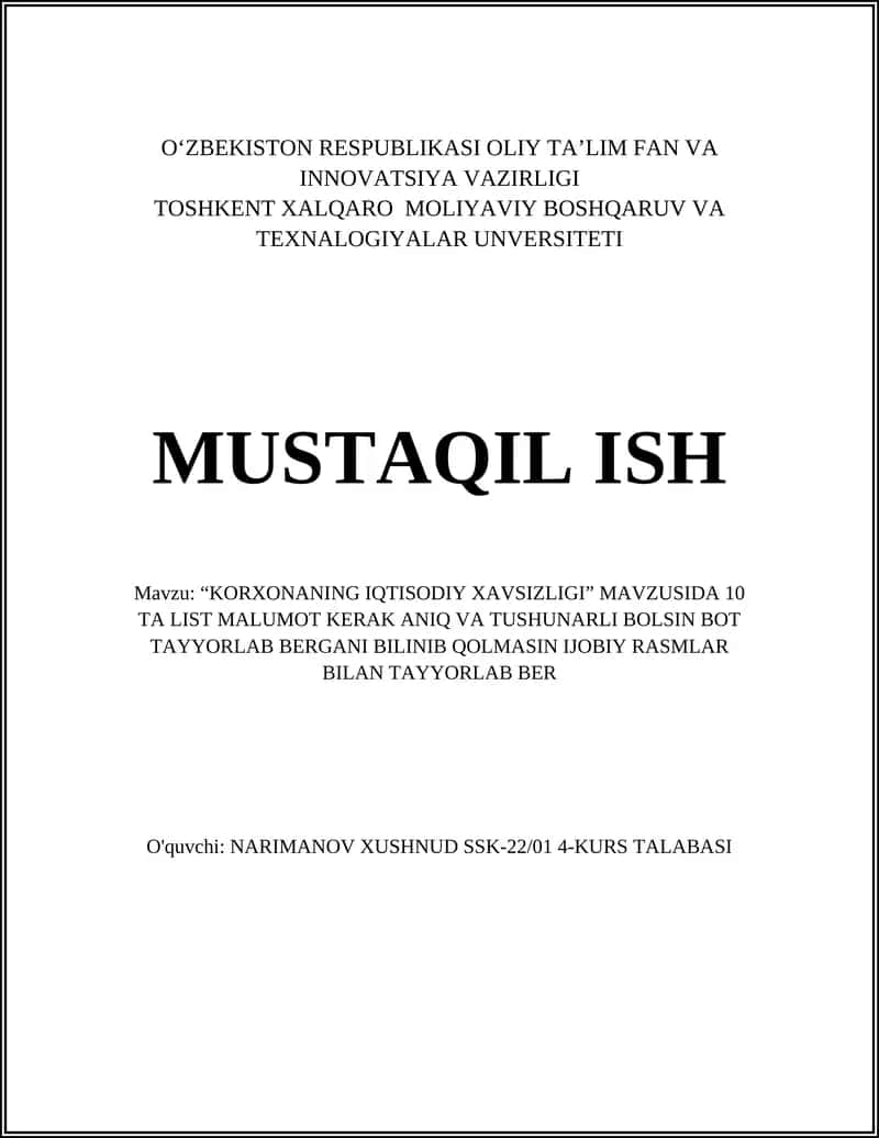 "KORXONANING IQTISODIY XAVSIZLIGI" 1
