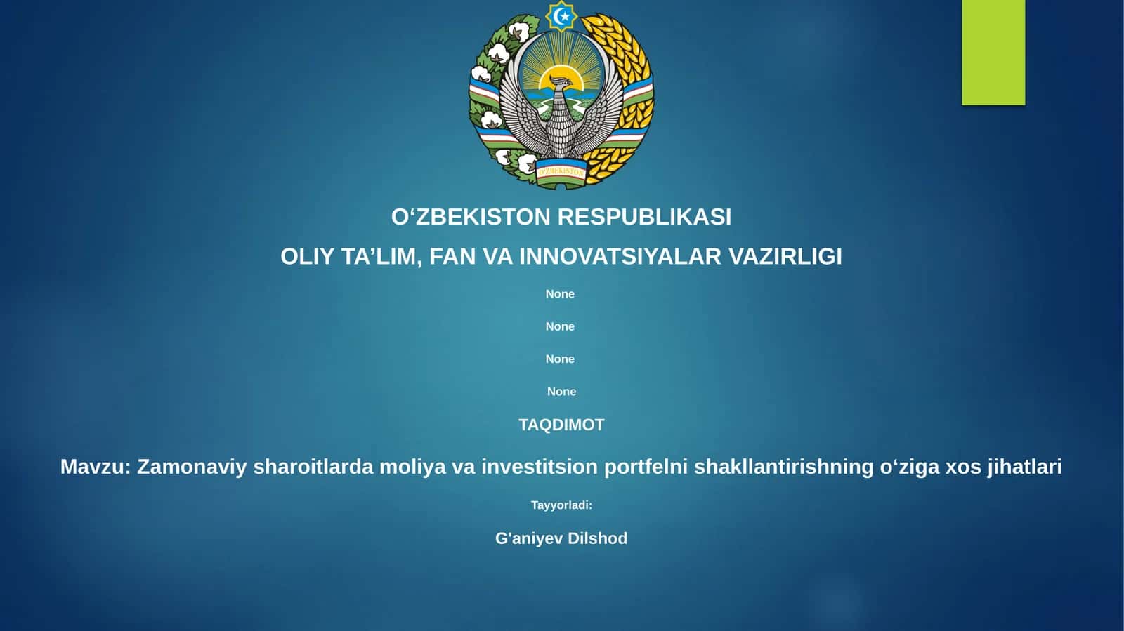 Zamonaviy sharoitlarda moliya va investitsion portfelni shakllantirishning oʻziga xos jihatlari 1