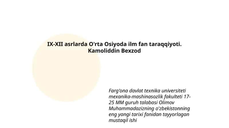 O'zbekistonning eng yangi tarixi fanidan tayyorlagan mustaqil ish 1