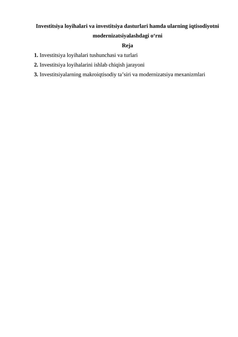 Investitsiya loyihalari va investitsiya dasturlari 1