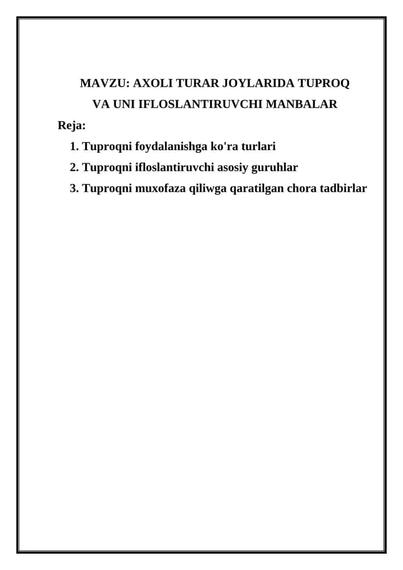 AXOLI TURAR JOYLARIDA TUPROQ VA UNI IFLOSLANTIRUVCHI MANBALAR 1