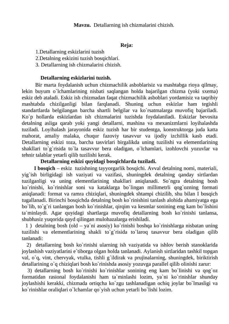 Detallarning ish chizmalarini chizish 1