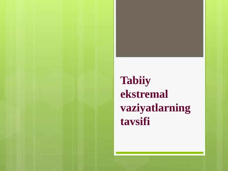 Tabiiy Ekstremal Vaziyatlarning Tavsifi 1